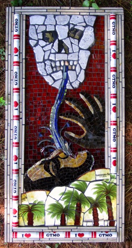 GTMO; 12" x 18";stained glass, stone, ceramic, marble, chapstick tubes; $700; private home, ME
